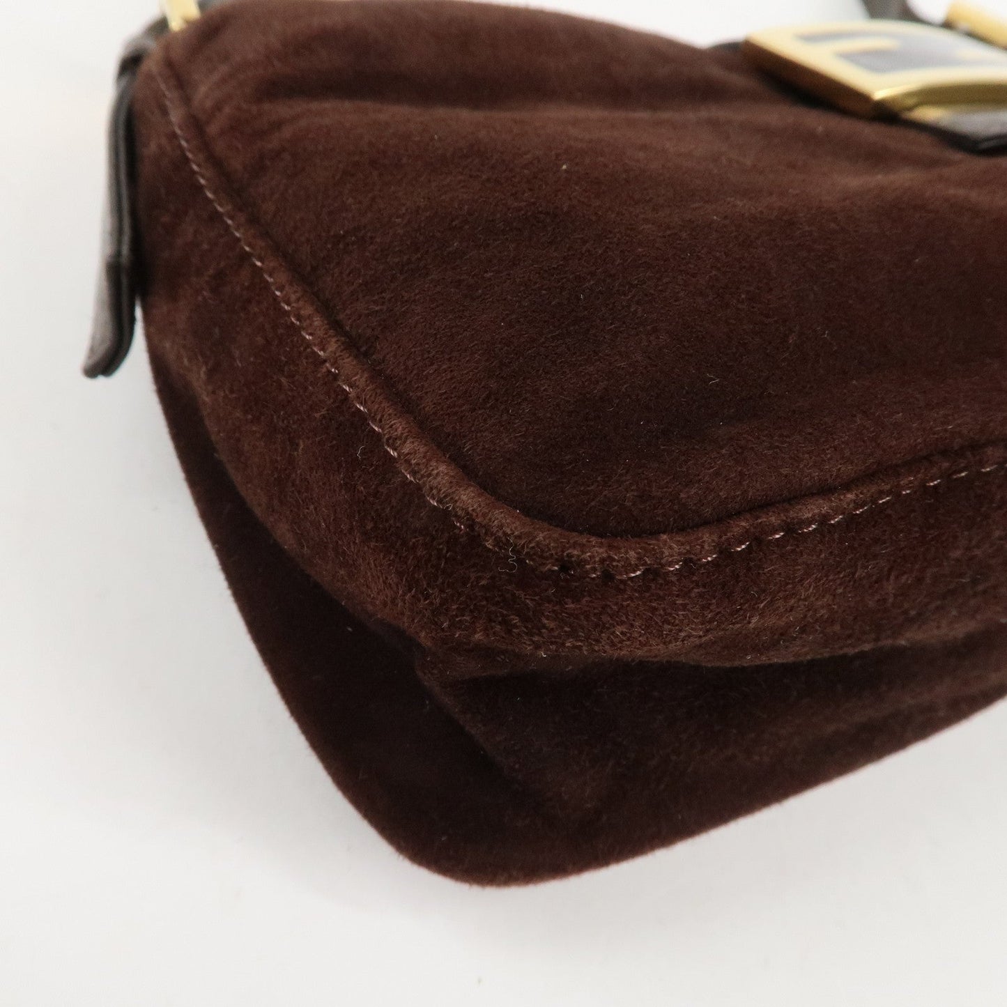 FENDI Suede Leather Shoulder Bag Dark Brown 26722  d