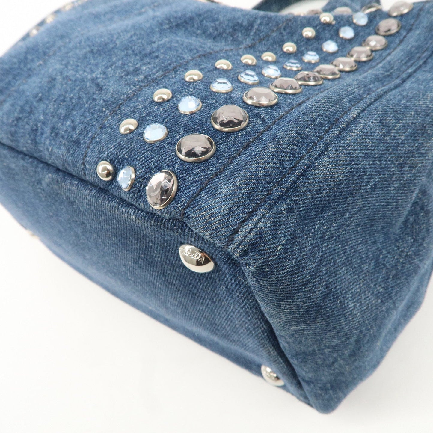 PRADA Logo Canapa Mini Denim Bijou 2Way Tote Bag Denim Blue 1BG439  d