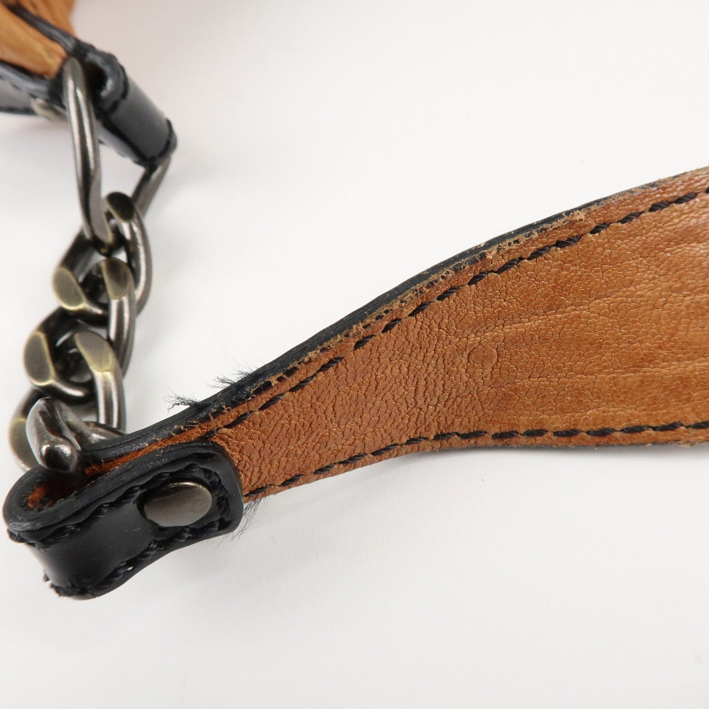 FENDI Leather Patent Leather Chain Shoulder Bag Brown 8BR563  d