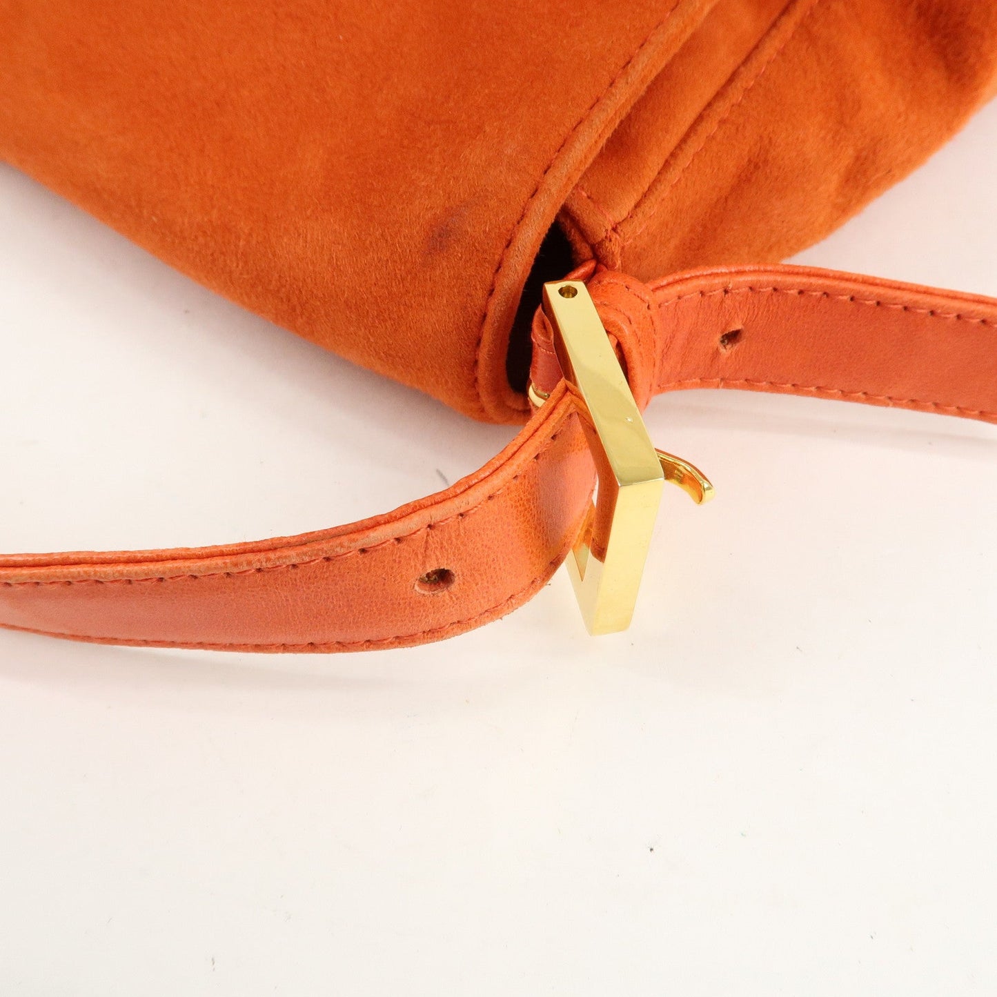 FENDI Mamma Baguette Suede Leather Shoulder Bag Orange 26325  d