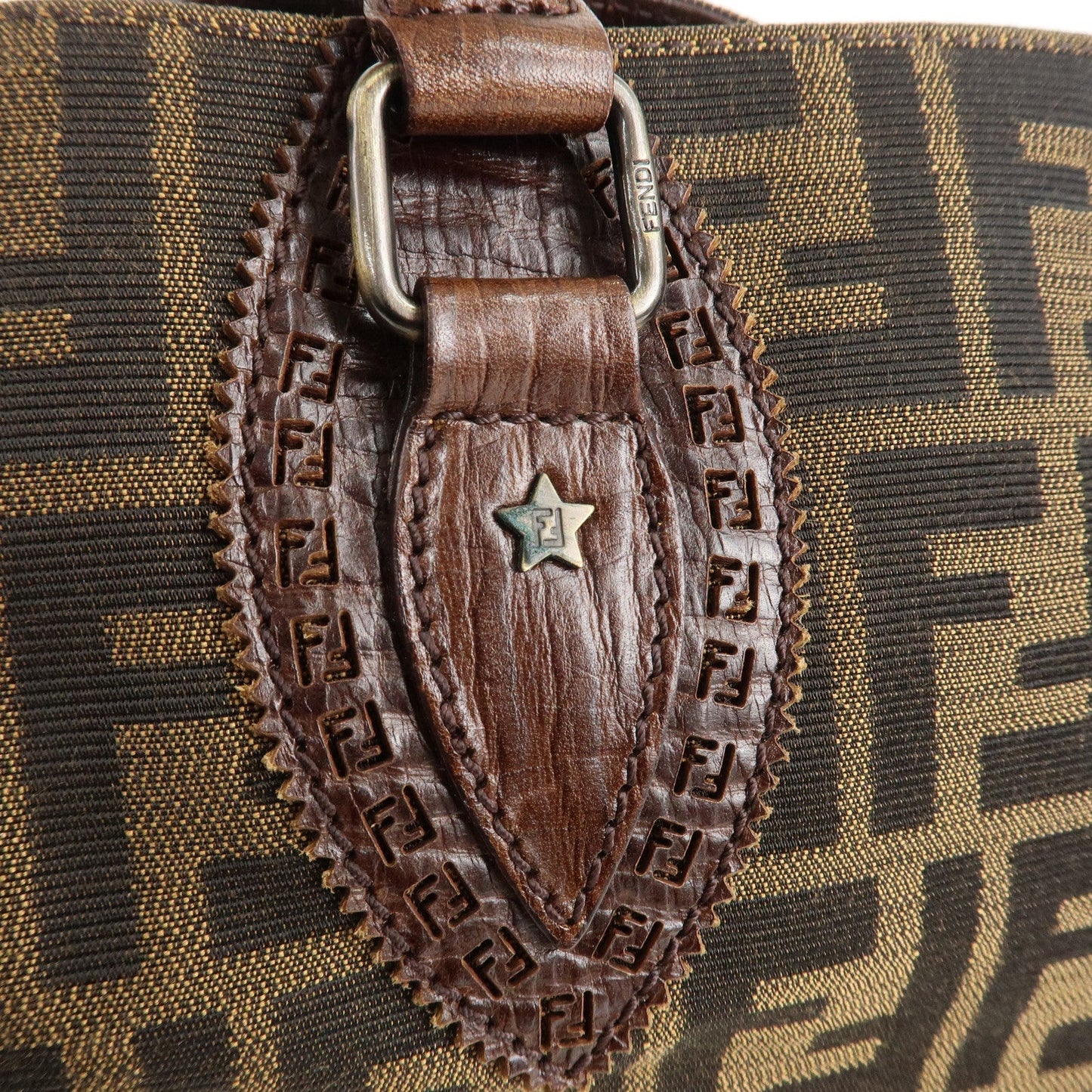 FENDI Ethnico Zucca Canvas Leather Shoulder Bag Brown 8BN162  d