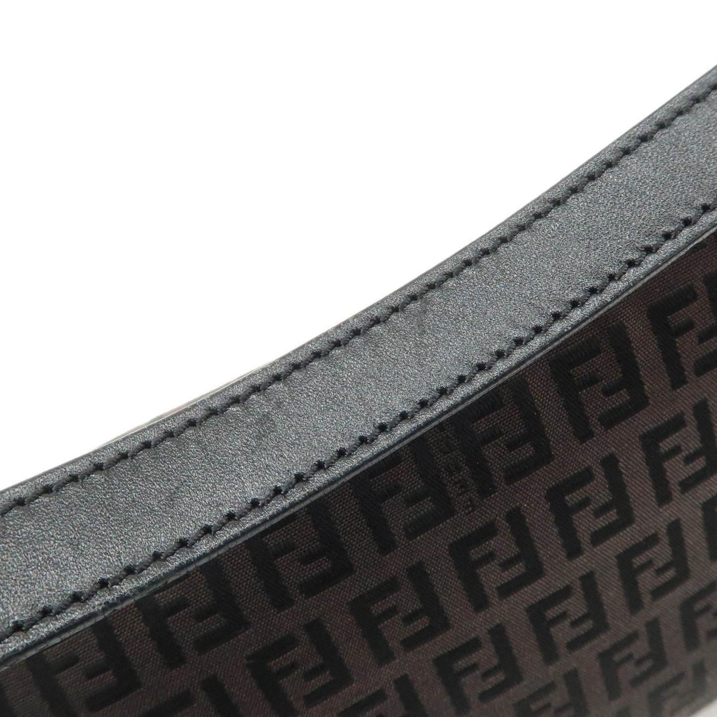 FENDI Zucchino Canvas Leather Shoulder Bag Dark Brown 8BR444  d