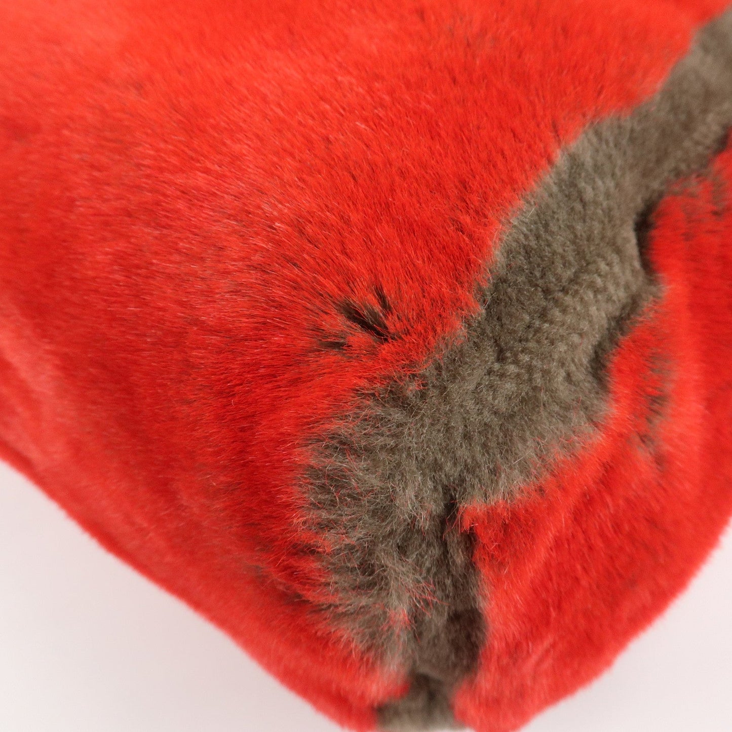 FENDI Leather Fake Fur Shoulder Bag Tote Bag Red  d