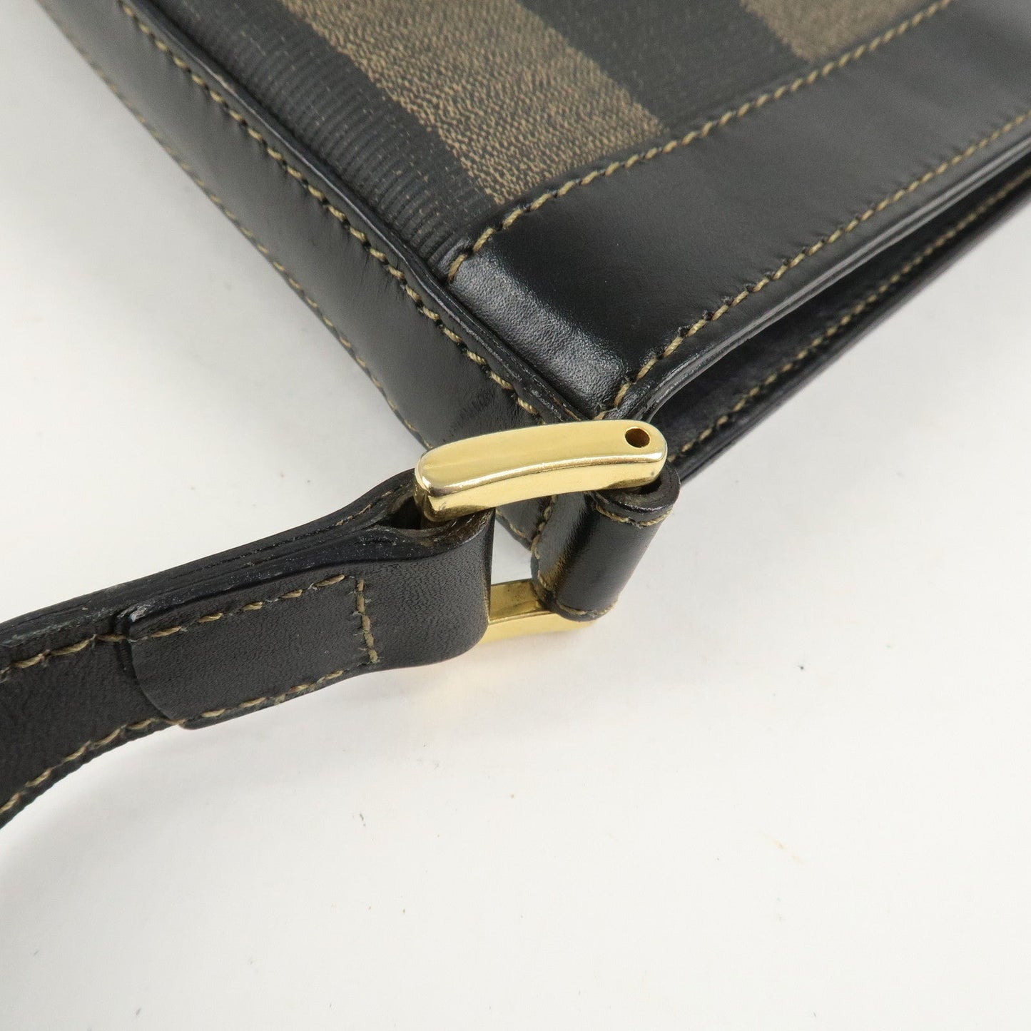 FENDI Pequin PVC Leather Shoulder Bag Black Brown 11644  d