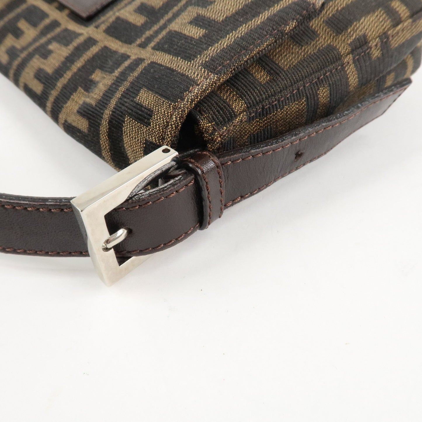 FENDI Mamma Baguette Zucca Canvas Shoulder Bag Brown Black 26424  d