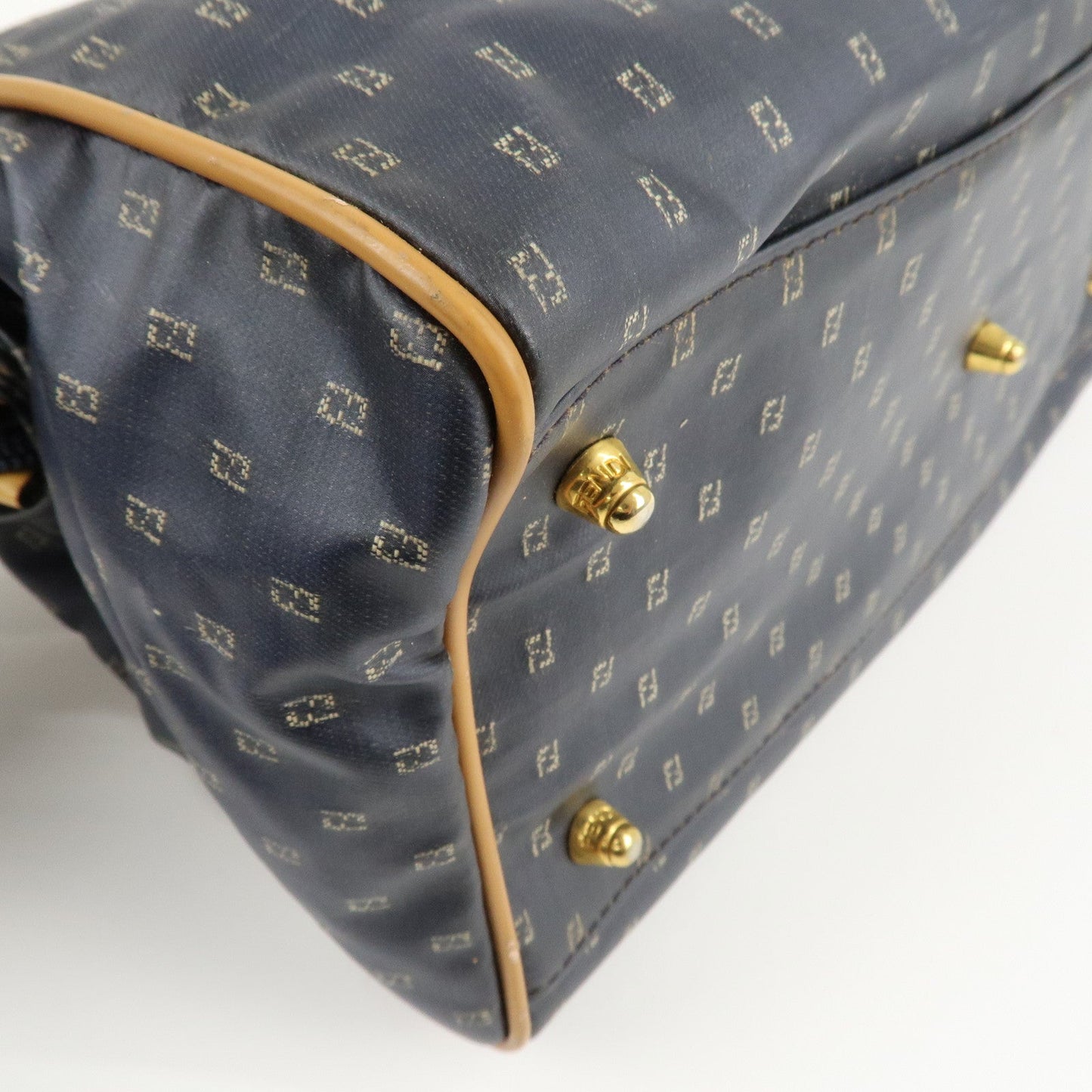 FENDI PVC Leather 2Way Bag Hand Bag Navy Brown  d
