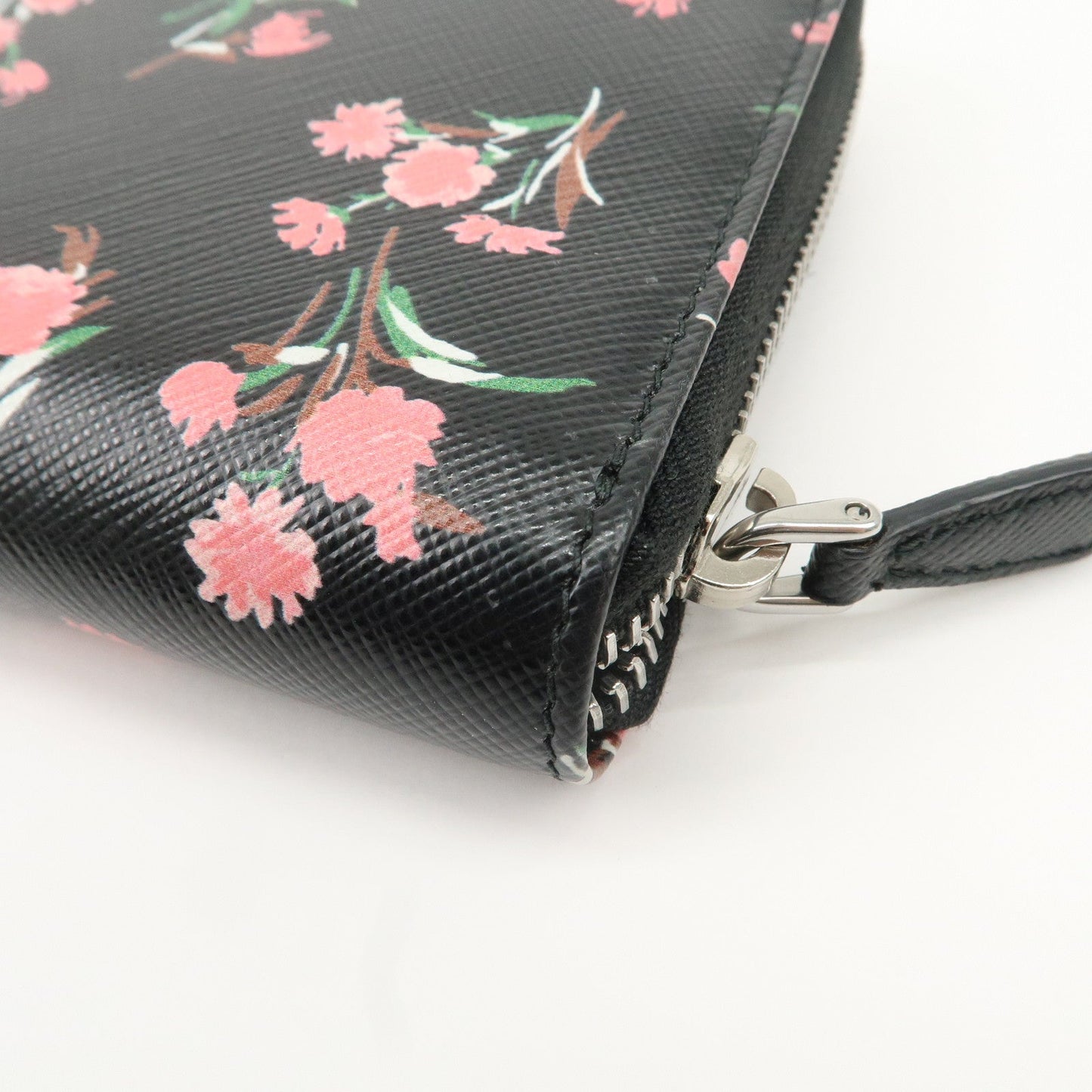 PRADA Logo Leather Round Zipper Long Wallet Flower 1ML506  d