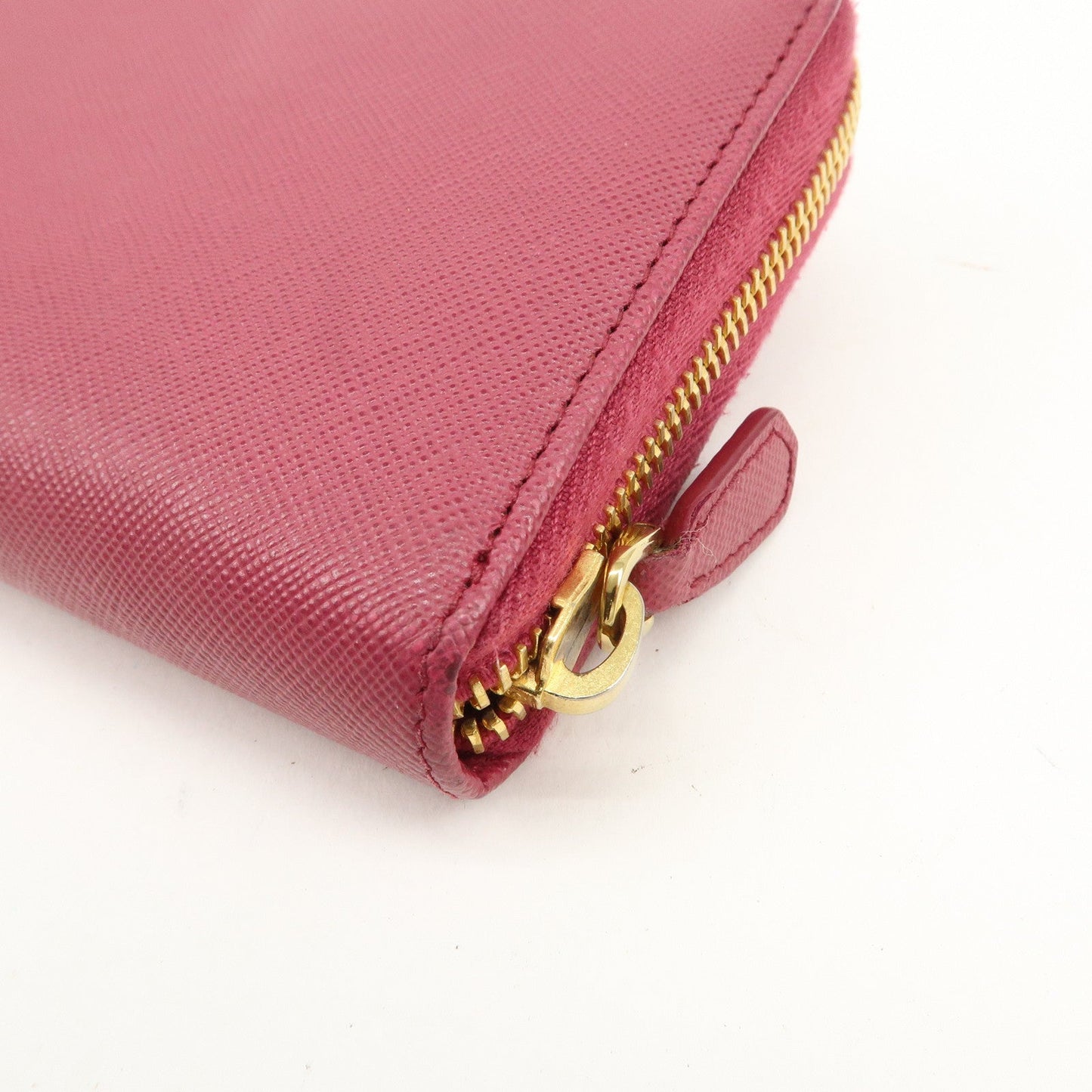 PRADA Logo Saffiano Leather Round Zipper Long Wallet Pink 1M0506  d