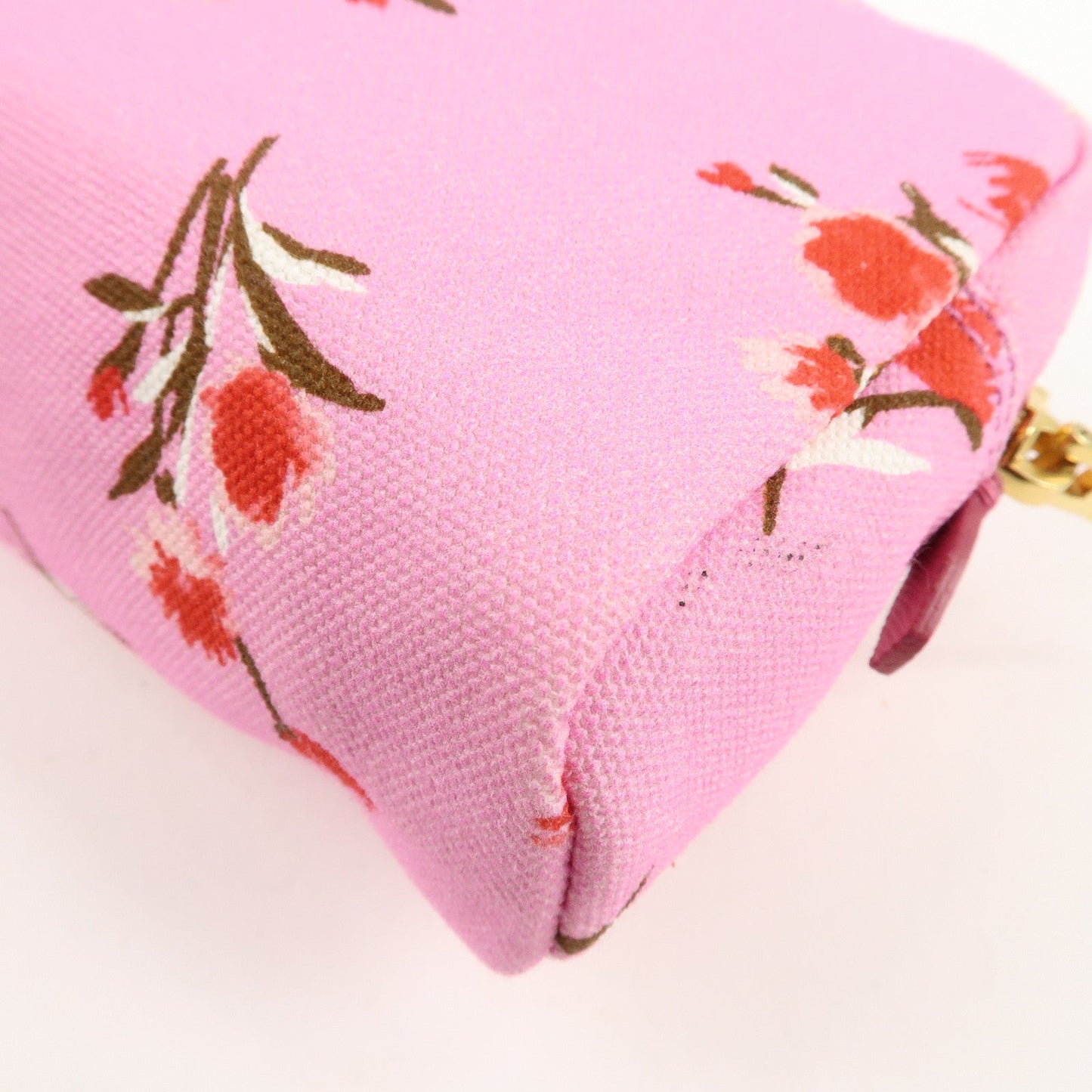 PRADA Canapa Canvas Leather Cosmetic Pouch Flower 1NA021 Pink  d