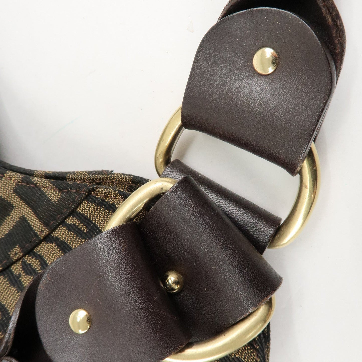 FENDI Zucca Canvas Leather Tote Bag Hand Bag 8BR284 Brown Black  d