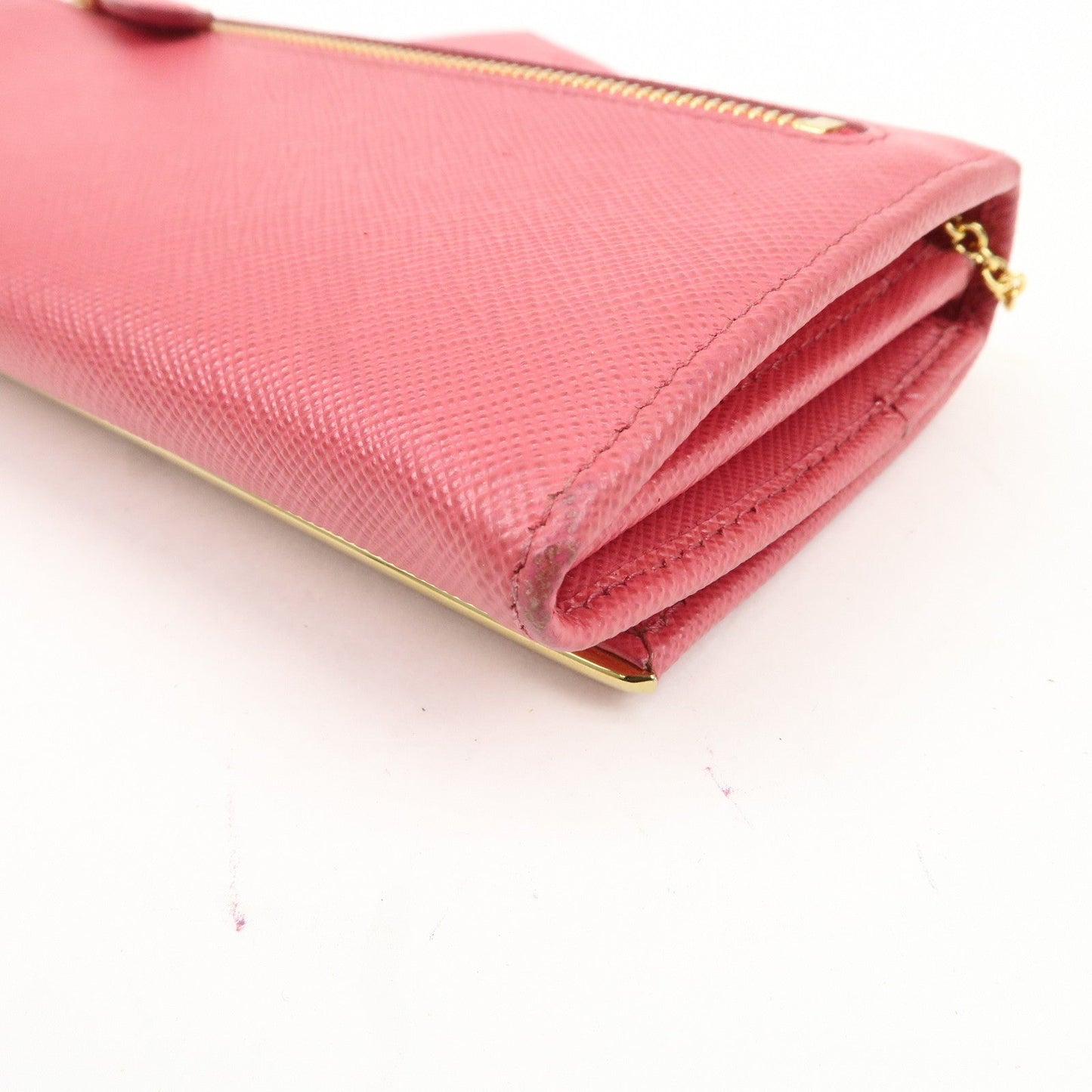 PRADA Saffiano Leather Bi Fold Long Wallet Pink 1MH132  d