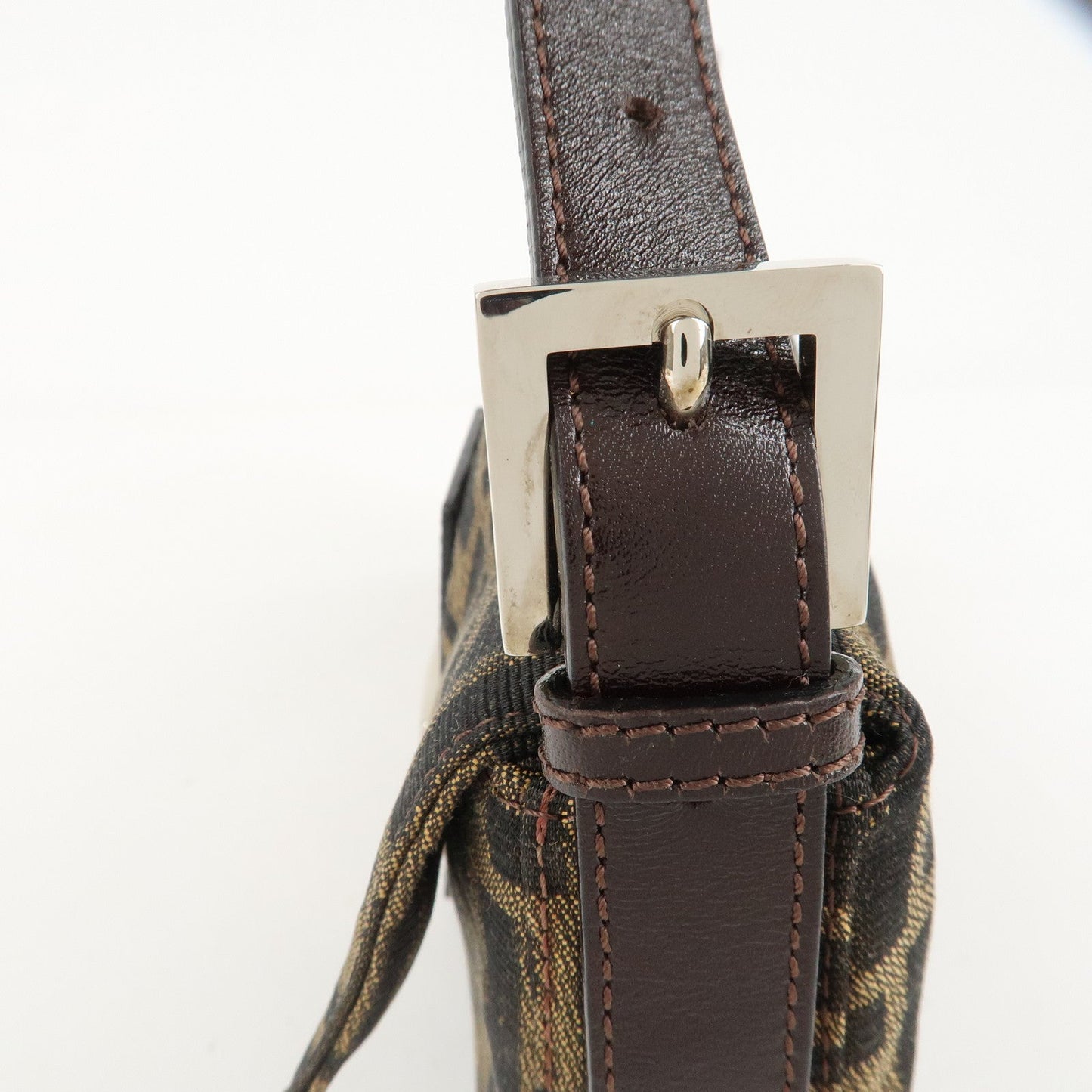FENDI Mamma Baguette Zucca Canvas Shoulder Bag Brown Black 26424  d