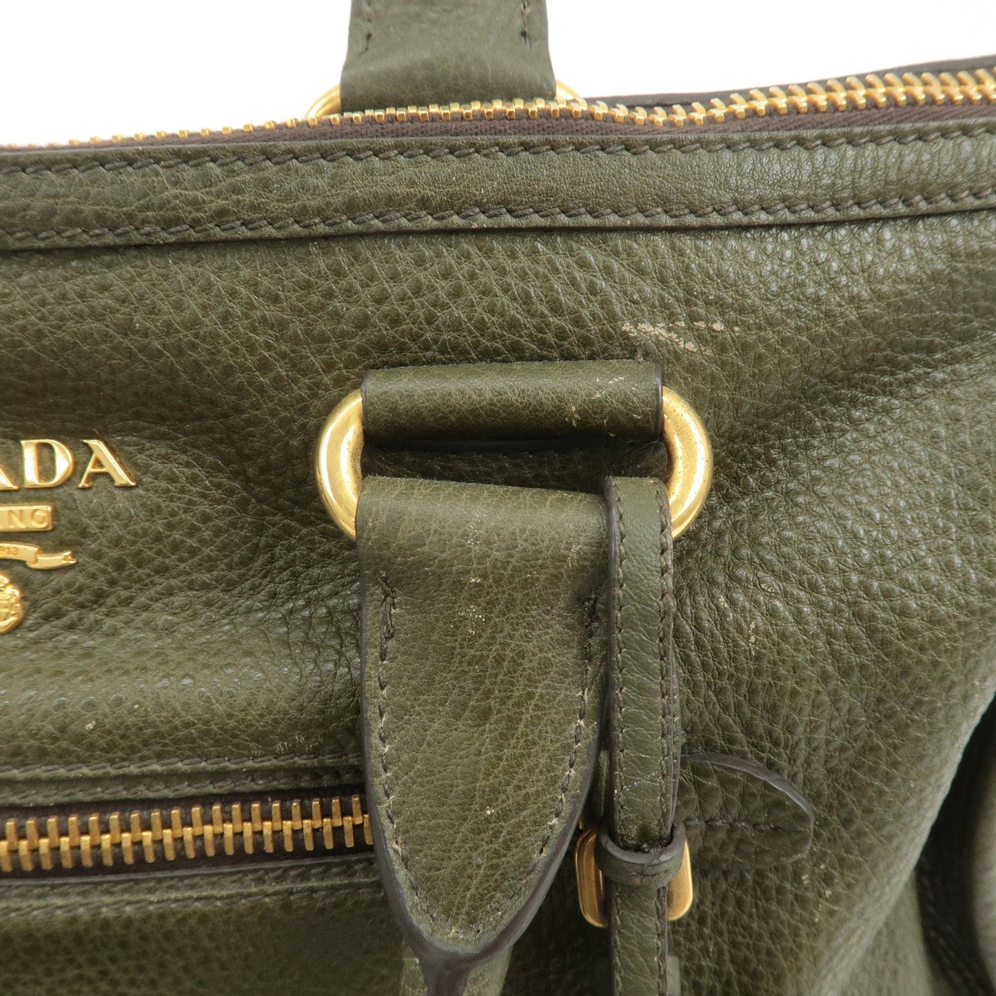 PRADA Leather 2Way Bag Hand Bag Shoulder Bag Khaki BL0805  d