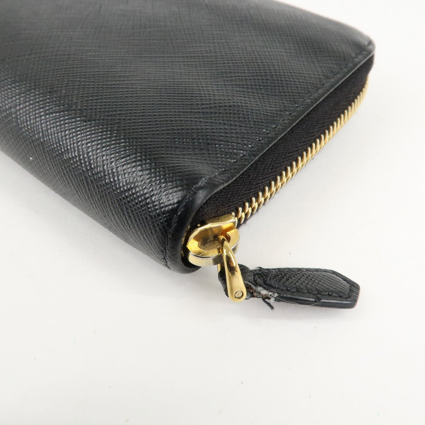 PRADA Saffiano Leather Round Zipper Long Wallet Black 1M0506  d
