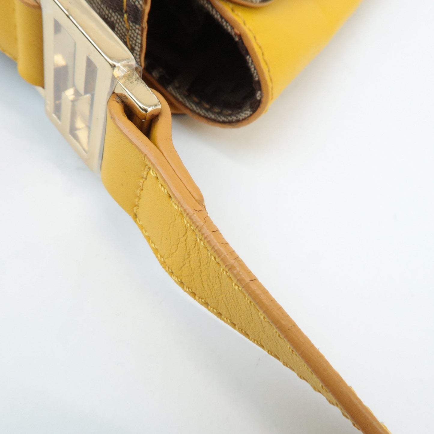 FENDI Zucchino Canvas Leather Shoulder Bag BrownYellow 8BT175  d