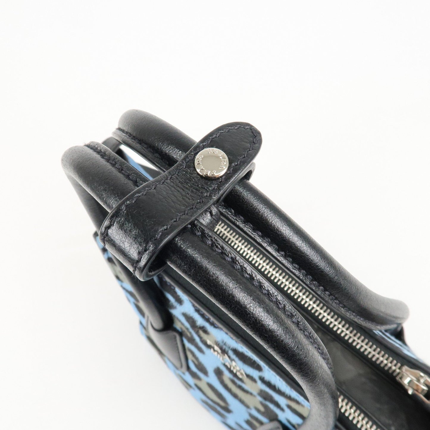 PRADA Unborn Calf Suede Leather 2Way Hand Bag Blue Black 1BA025  d