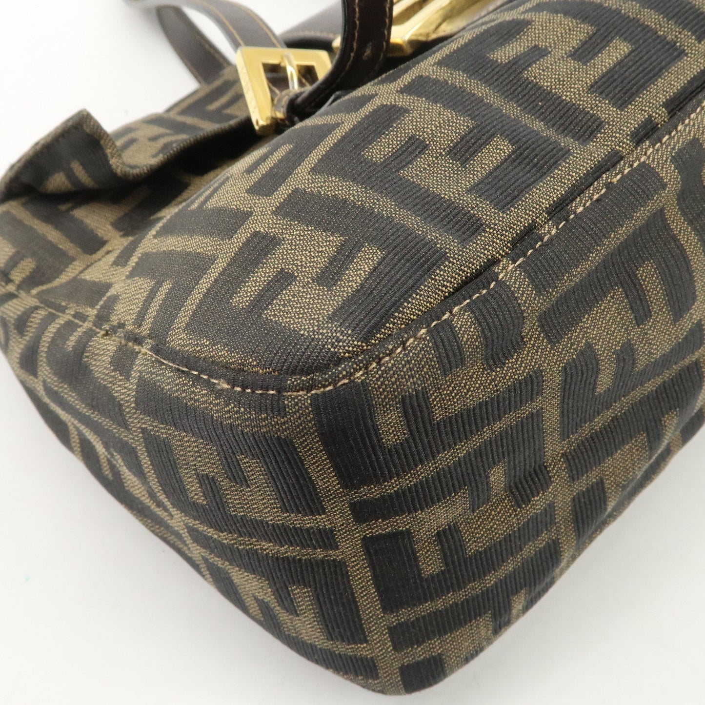FENDI Zucca Canvas Leather Hand Bag Brown Black Gold Hardware  d