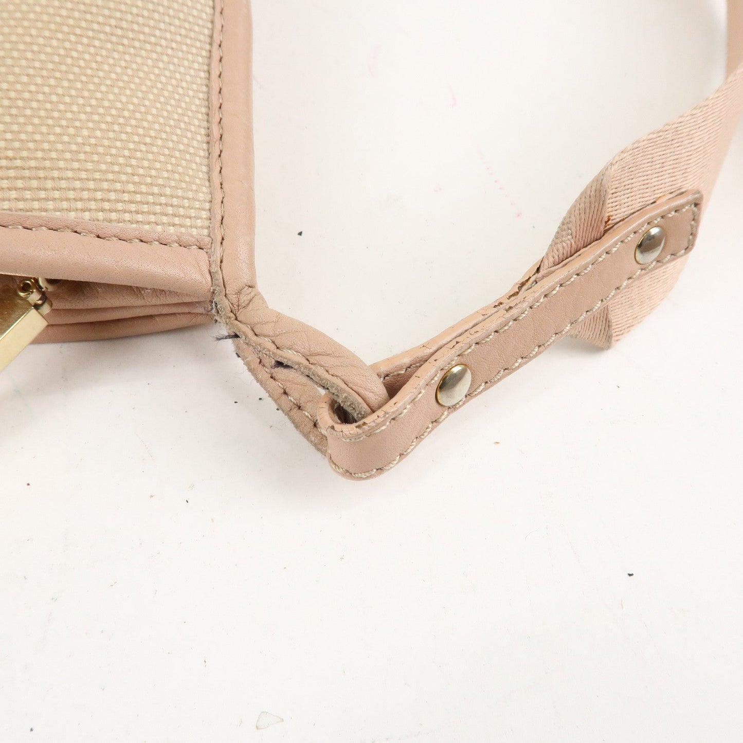 FENDI Logo Canvas Leather Shoulder Bag Beige Pink 8BT084  d