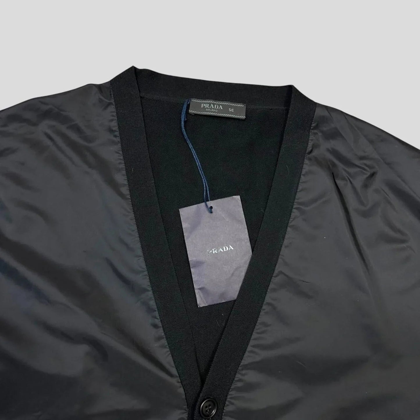 Prada Milano 2014 Red Tab Black Nylon Panelled Cardigan - IT56 (L/XL)