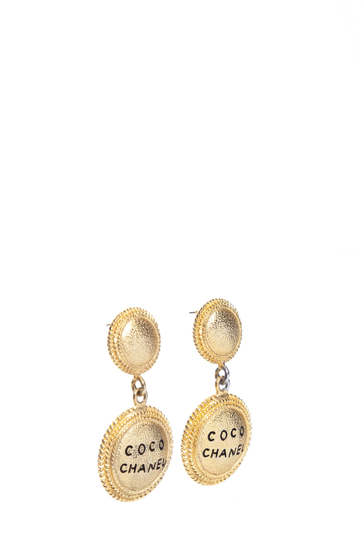 Chanel   Gold Logo Coco Engraved Earrings
