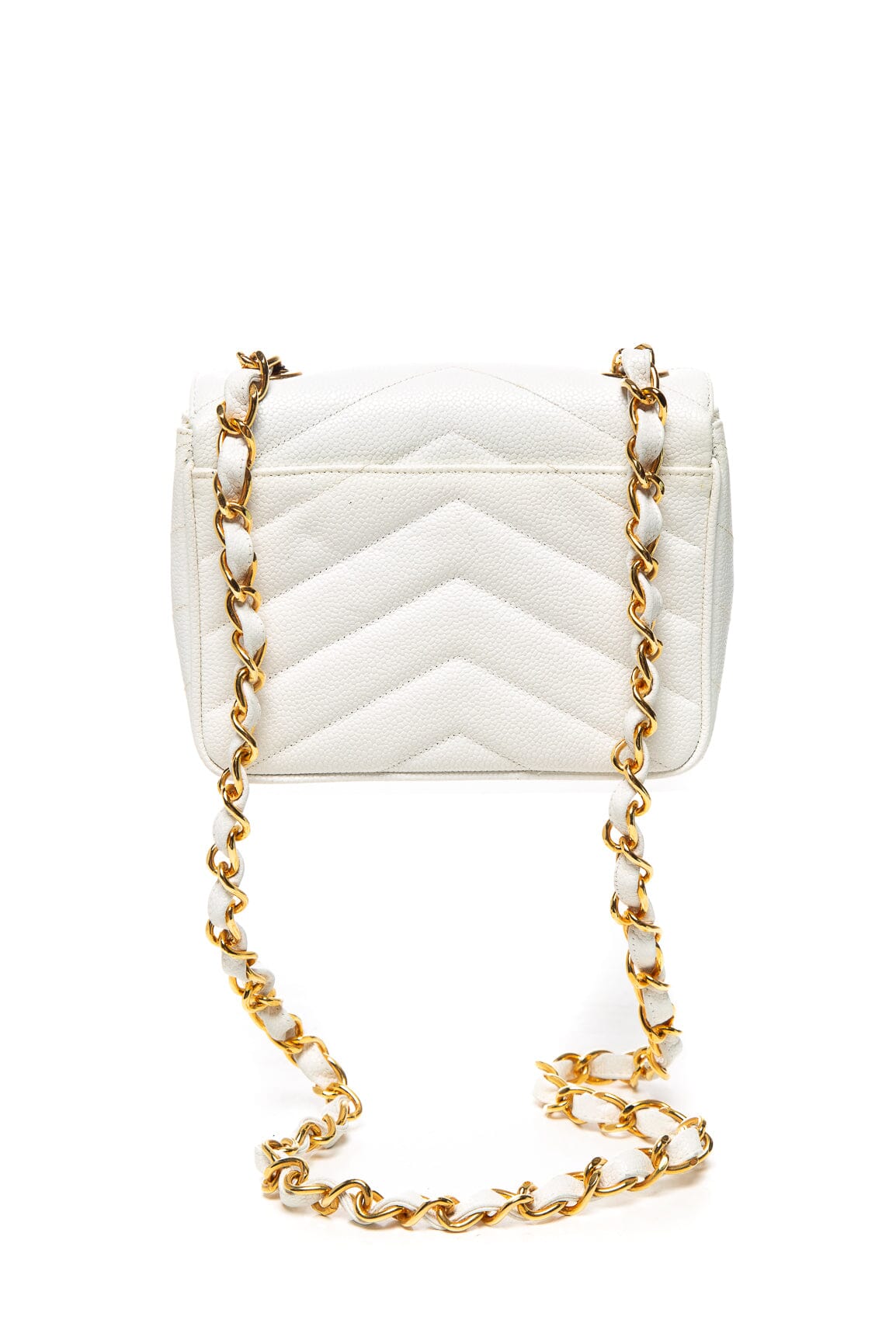 Chanel   White Chevron Caviar Leather Turn Lock Shoulder Bag