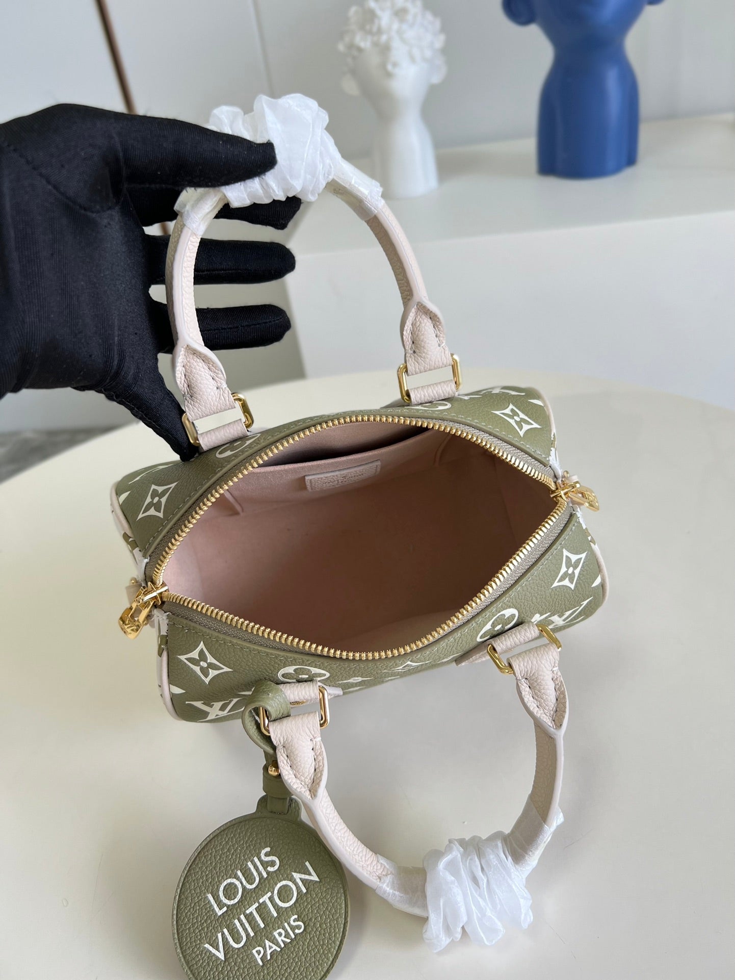 Top Quality Speedy Bandoulière 20 Monogram Empreinte Khaki Green/Beige/Cream For Women, WoHandbags 8.1in/21cm Top Quality M46118