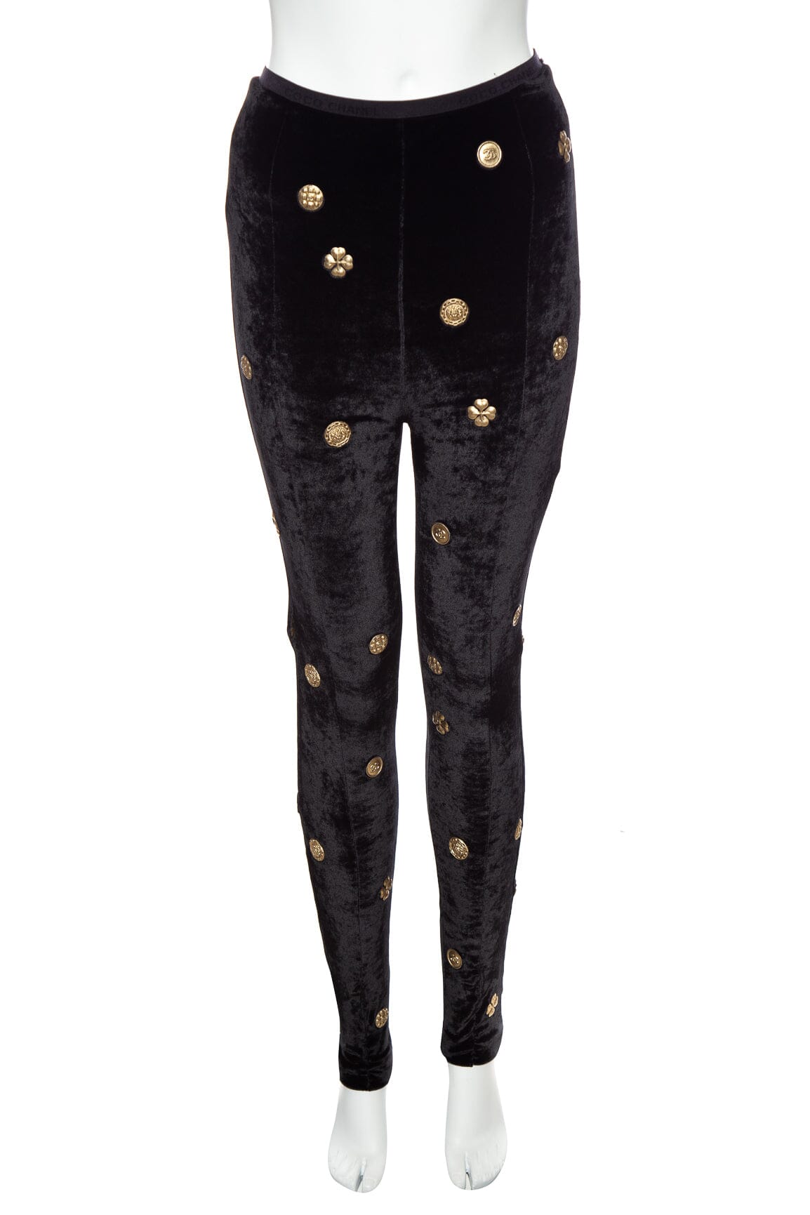 Chanel 2021 Medallion Black Velvet Skinny Pant SZ 38
