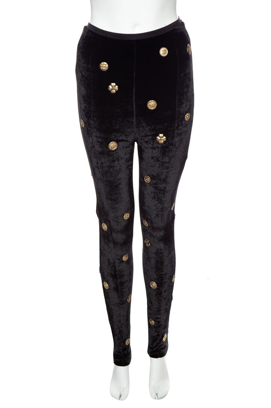 Chanel 2021 Medallion Black Velvet Skinny Pant SZ 38