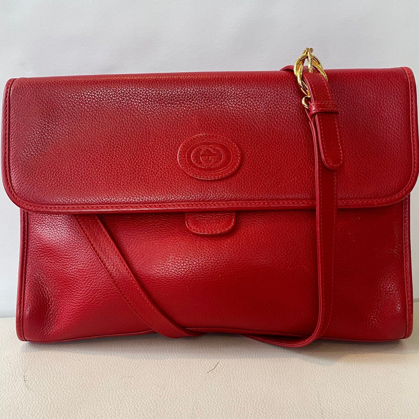 GUCCI   Red Leather Flap Shoulder Bag