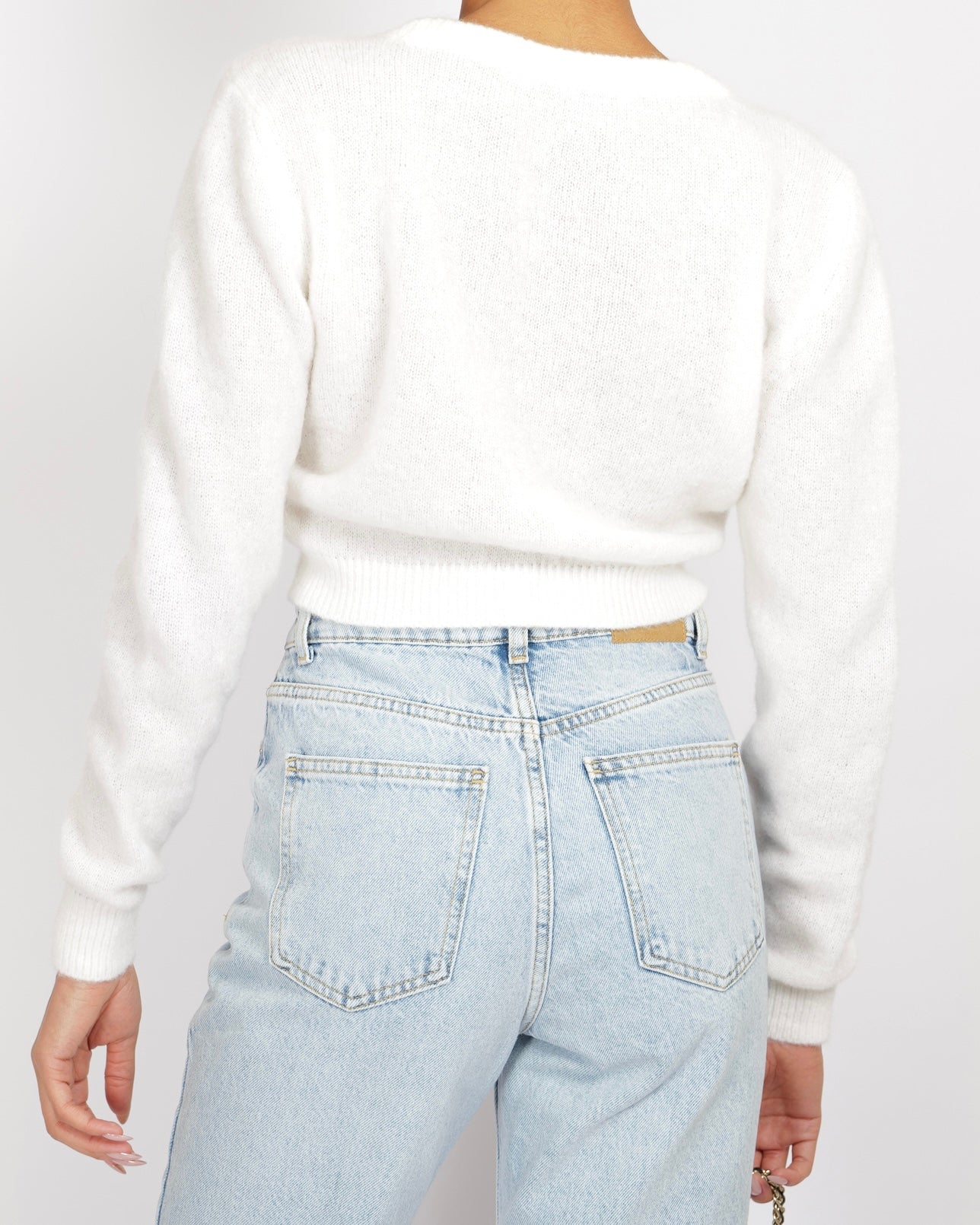 Alessandra Rich White Mohair Cropped Jumper with Crystal Embellishments Size IT 46 (UK 14) RRP £515
