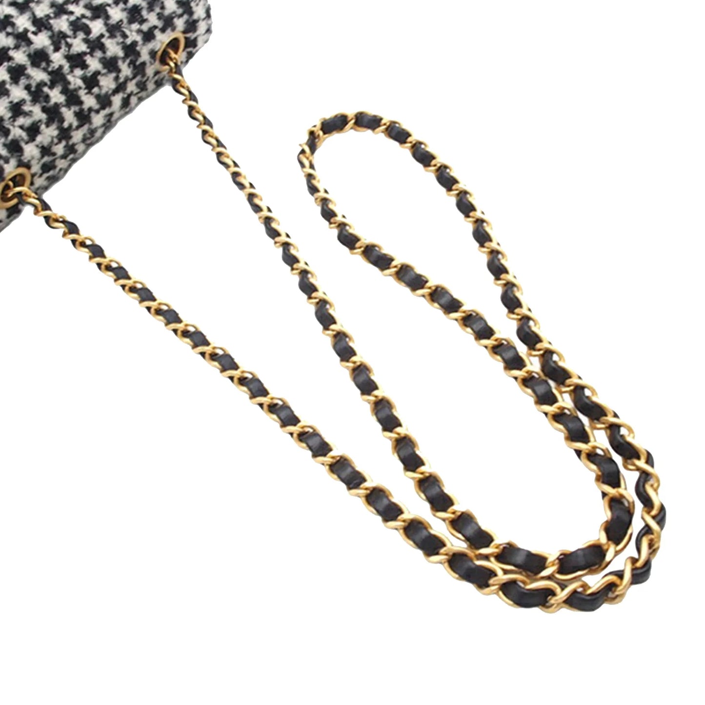 Black Chanel Mini Square Quilted Tweed Houndstooth Straight Single Flap Crossbody Bag