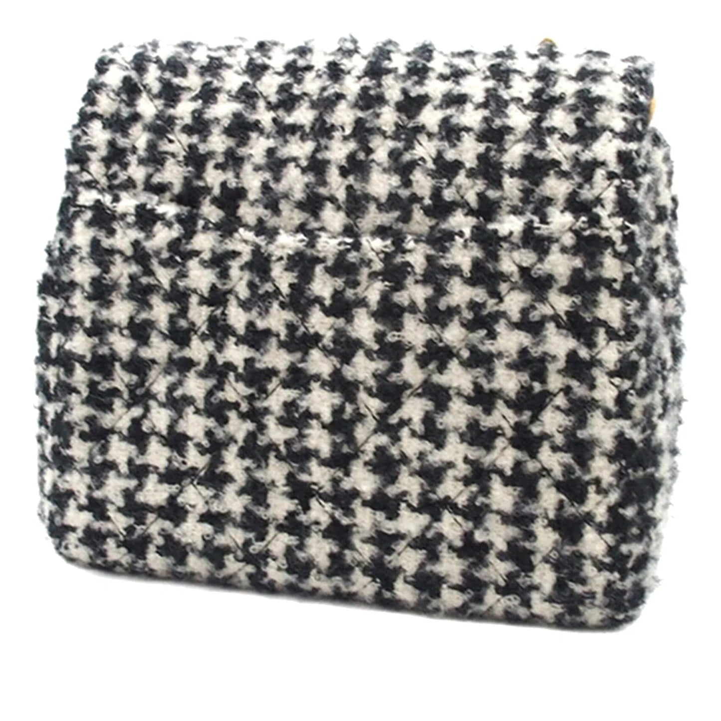 Black Chanel Mini Square Quilted Tweed Houndstooth Straight Single Flap Crossbody Bag
