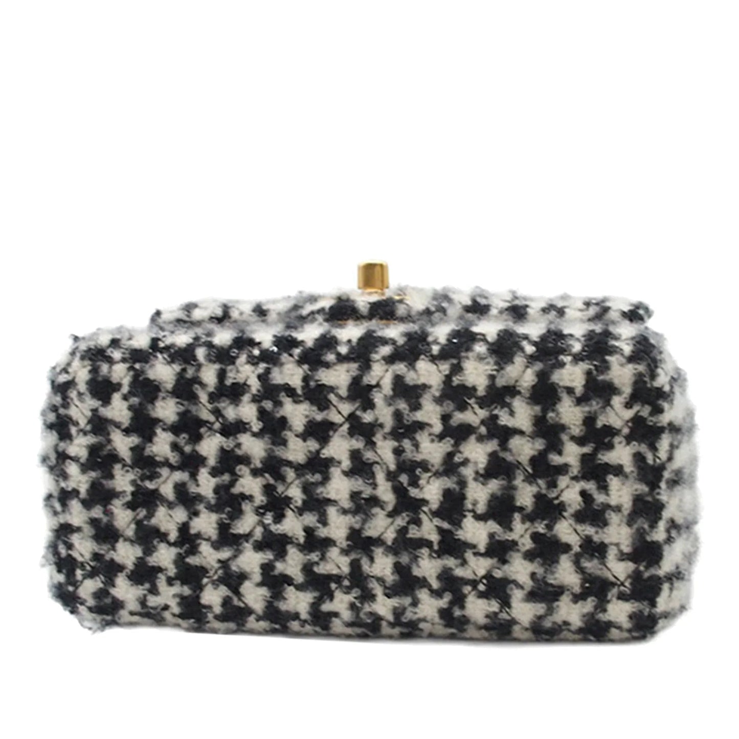 Black Chanel Mini Square Quilted Tweed Houndstooth Straight Single Flap Crossbody Bag
