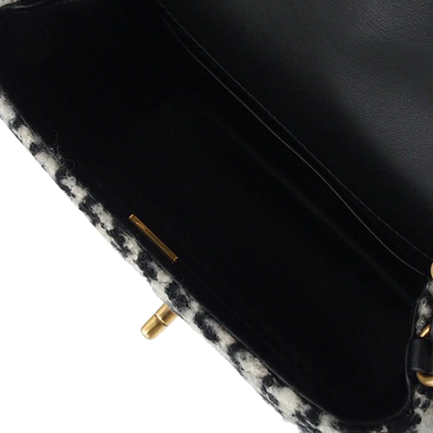 Black Chanel Mini Square Quilted Tweed Houndstooth Straight Single Flap Crossbody Bag