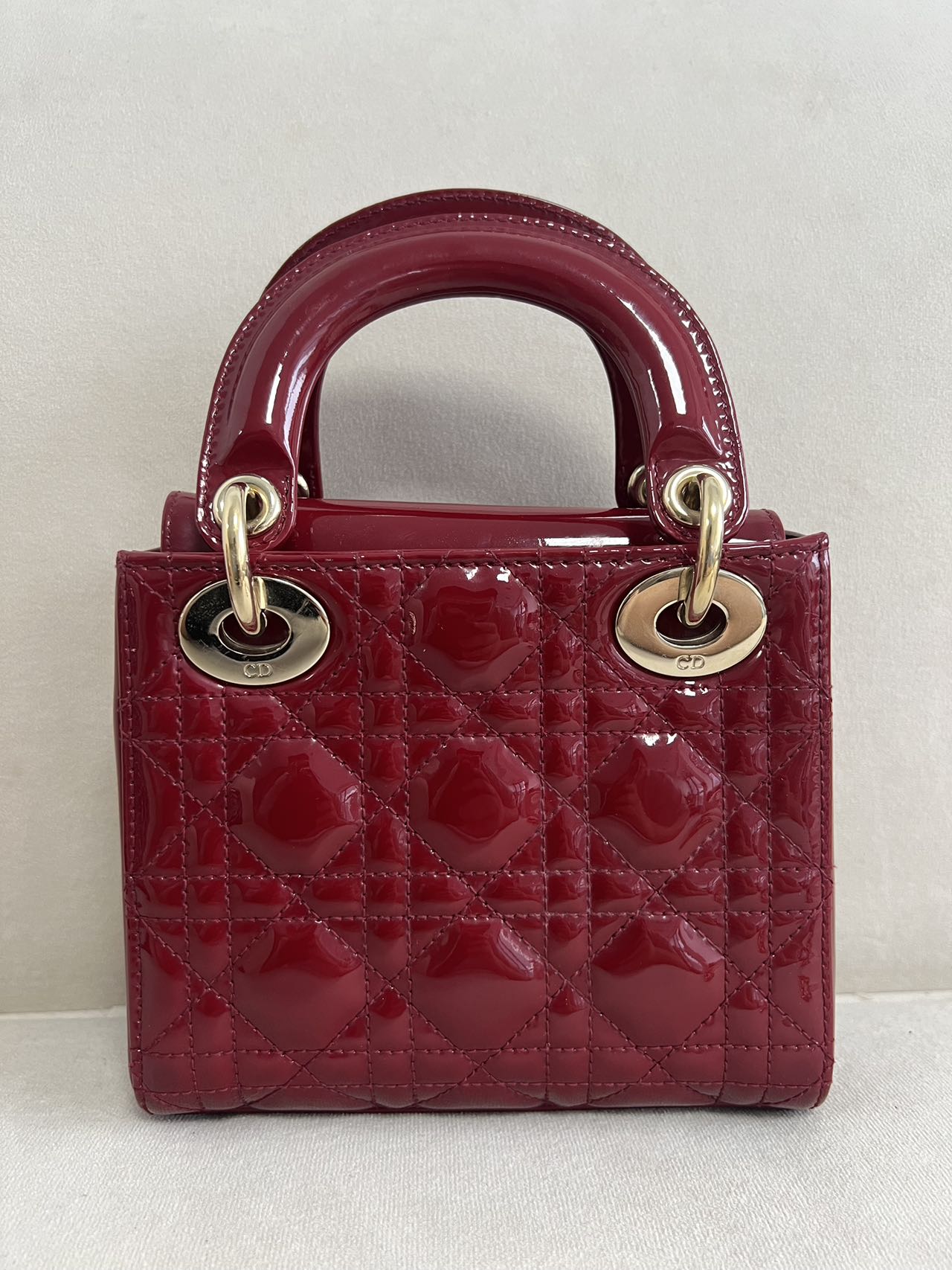 Lady Dior Mini Handbag Burgundy Red Patent Leather Gold-tone Chain Strap 2020 Suede Interior
