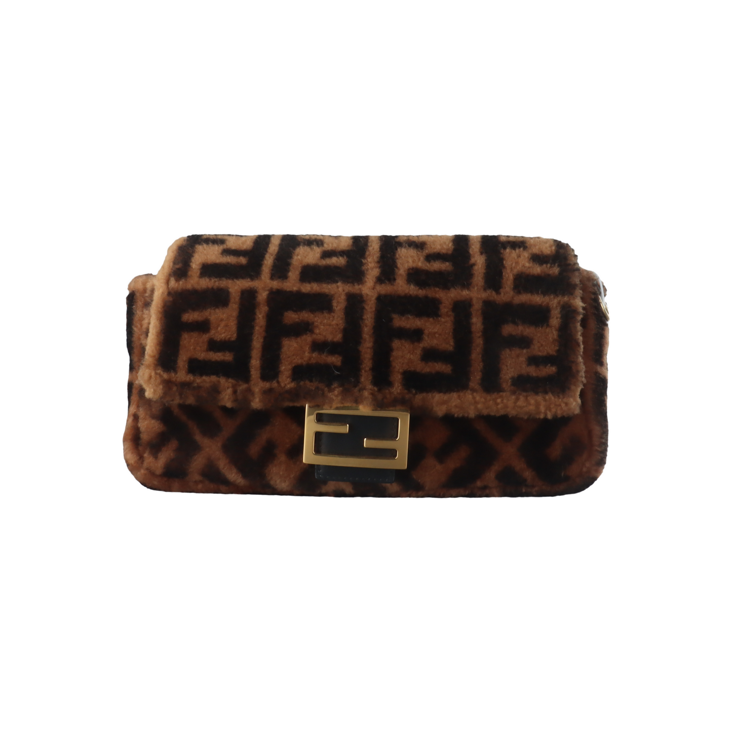 Fendi Baguette Medium Shearling Vitello Dolce Marco FF 1974 Tobacco Black Brown Zucca