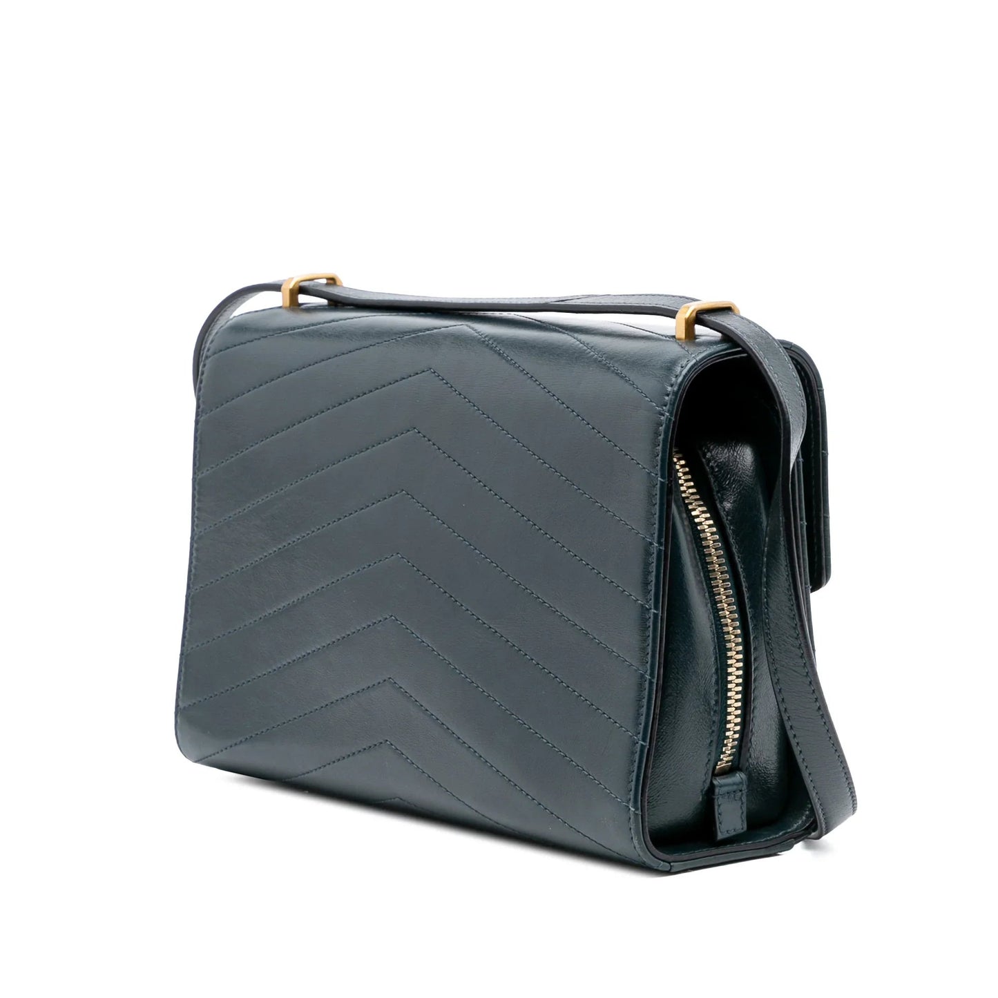 Green Chanel CC Chevron Calfskin Medal Flap Crossbody Bag