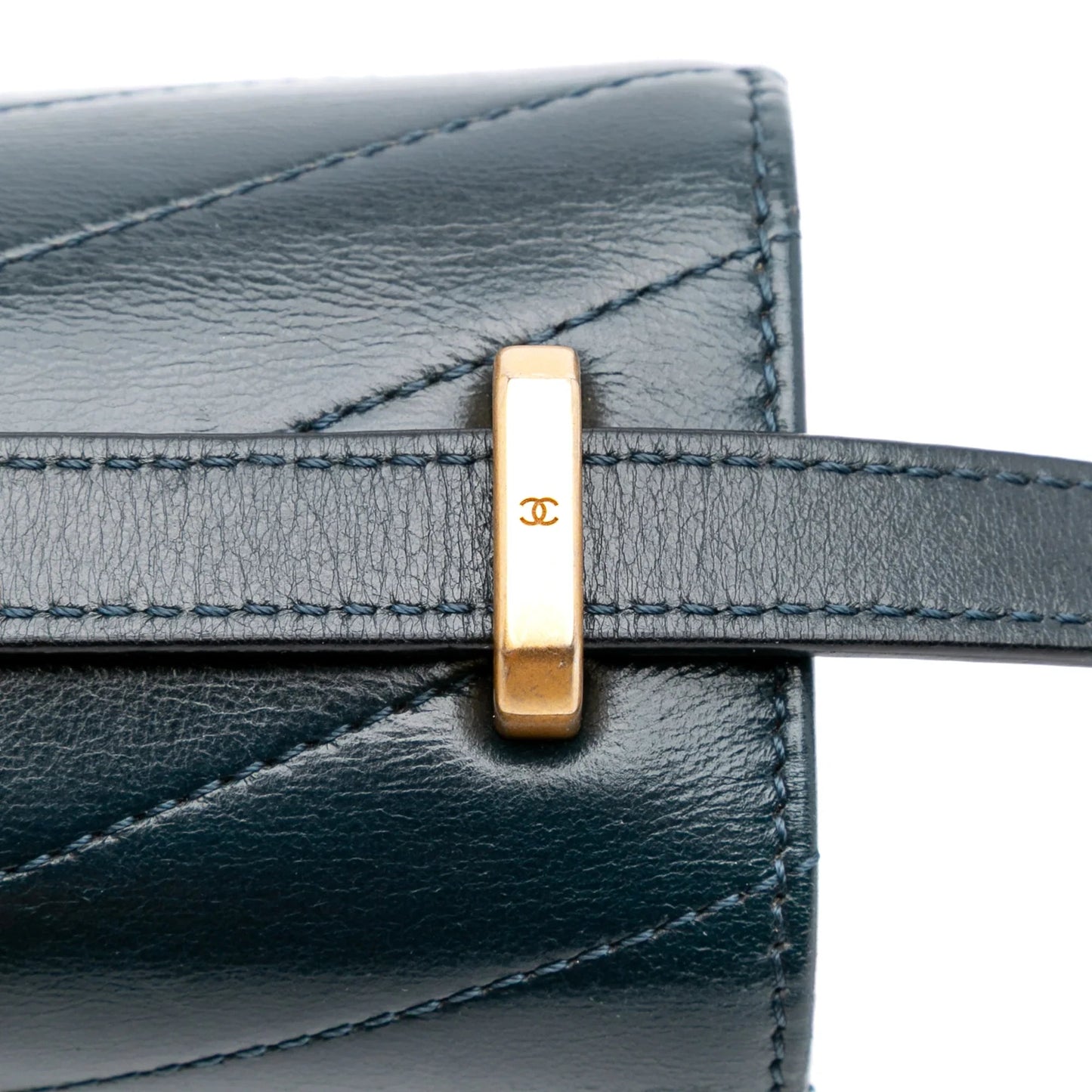 Green Chanel CC Chevron Calfskin Medal Flap Crossbody Bag