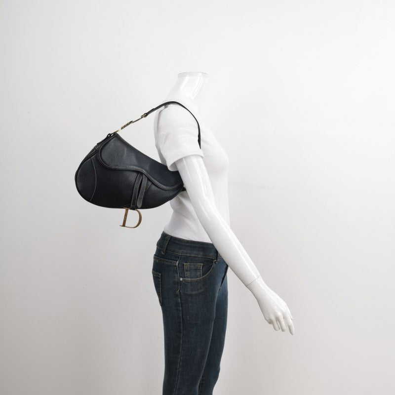 Dior Saddle   Leather Black with Antiqued Gold Hardware