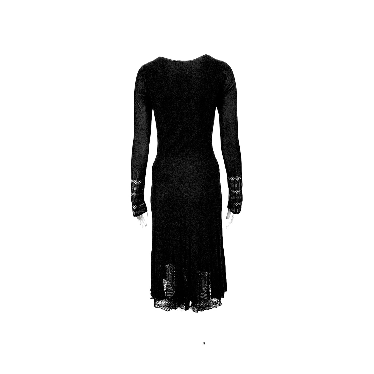 CHANEL 2005   black pointelle long sleeve dress