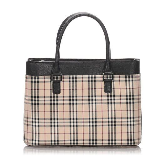 Burberry Brown Beige Canvas Fabric Ho  Check Tote Bag United Kingdom
