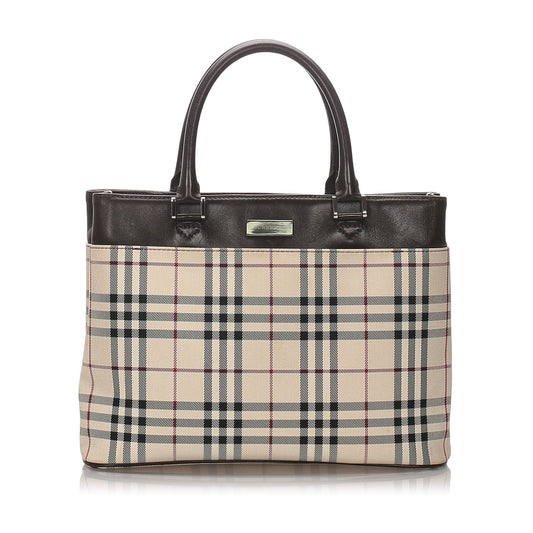 Burberry Brown Beige Nylon Fabric Ho  Check Tote Bag United Kingdom