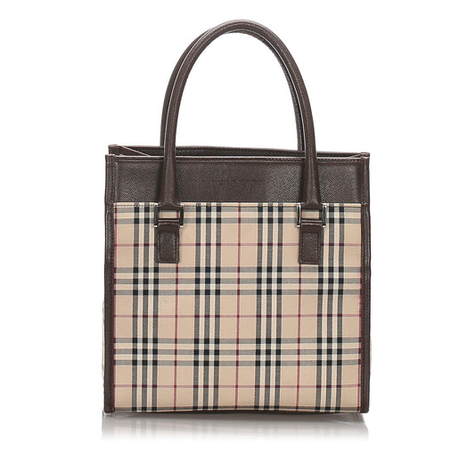Burberry Brown Beige Canvas Fabric Ho  Check Tote Bag United Kingdom