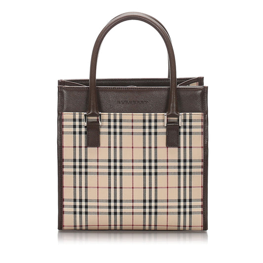 Burberry Brown Beige Canvas Fabric Ho  Check Tote Bag United Kingdom