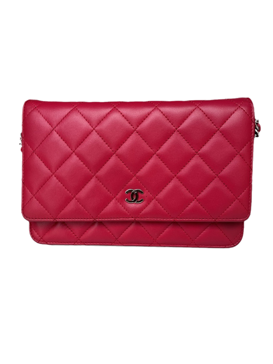 Chanel Wallet on Chain WOC Fuchsia Lambskin Leather