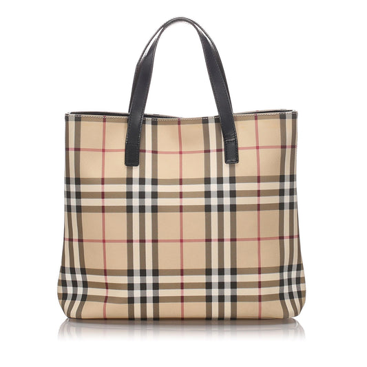 Burberry Brown Beige Canvas Fabric Ho  Check Tote Bag United Kingdom