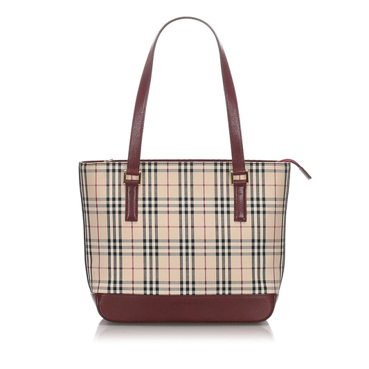 Burberry Brown Beige Canvas Fabric Ho  Check Tote Bag United Kingdom