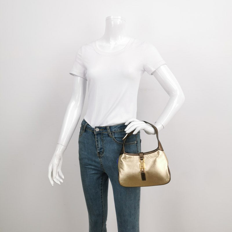 Gucci Jackie   Mini Gold Lambskin Leather Brown Calfskin Leather