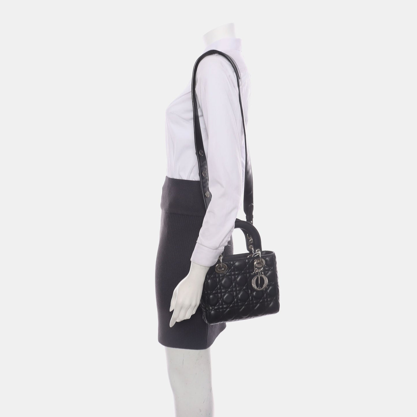 Lady Dior Small My Abcdior Black Lambskin Leather Silver Hardware