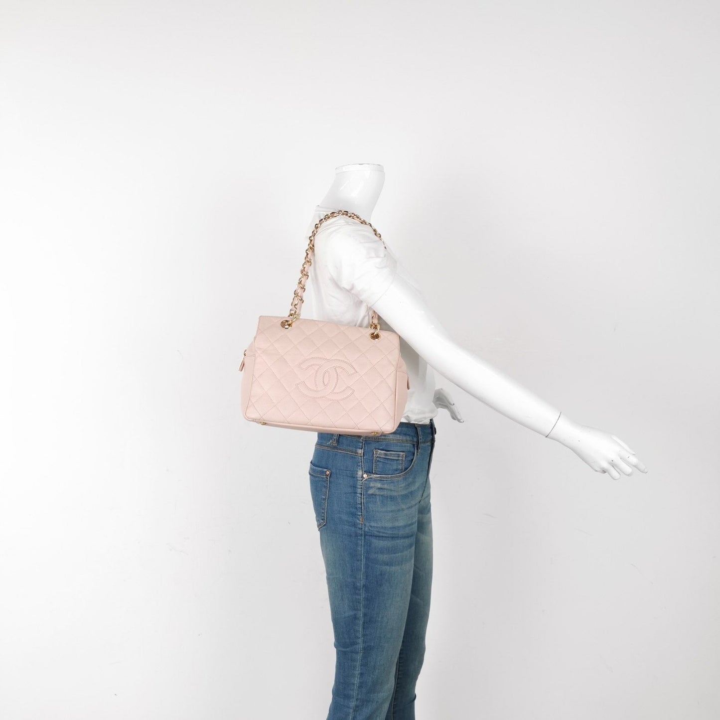 Chanel PST Petite Shopping Tote Pale Pink Caviar Leather Chain Bag